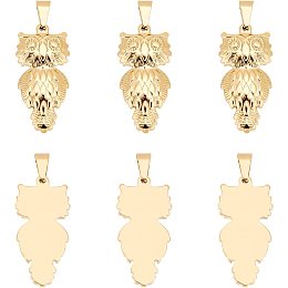 UNICRAFTALE 6Pcs Golden Owl Charms 304 Stainless Steel Owl Pendants 5x10mm Hole Dangle Charms Earring Charms Bracelets Necklace Pendants for Jewelry Making Charms