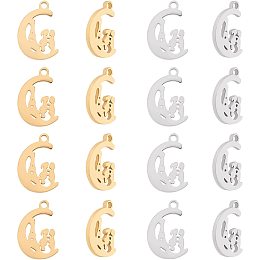 UNICRAFTALE 16Pcs 2 Colors Moon with Tower Couple Pendants Moon Charms 304 Stainless Steel Crescent Jewellery Making Charms 1.2mm Hole Valentine's Day Necklace Pendants for Jewellery Making