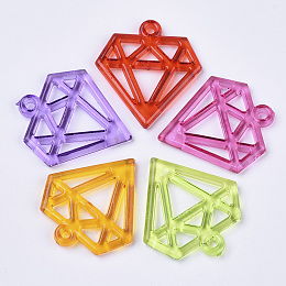 Honeyhandy Transparent Acrylic Pendants, Dyed, Filigree Joiners Findings, Diamond Shape, Mixed Color, 34.5x31.5x3.5mm, Hole: 2mm, about 330pcs/500g