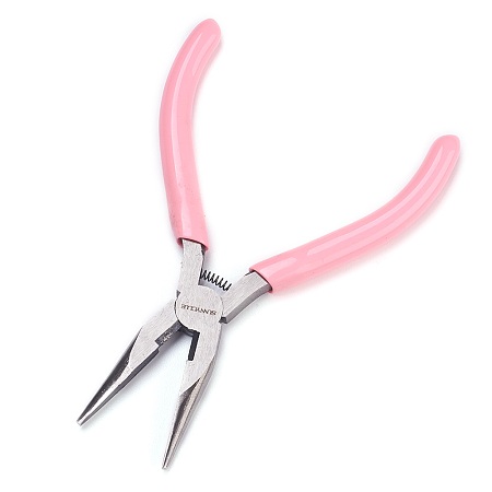 SUNNYCLUE 45# Carbon Steel Jewelry Pliers, Needle Nose Pliers, Wire Cutter, Pink, 12.35x8.6x0.8cm