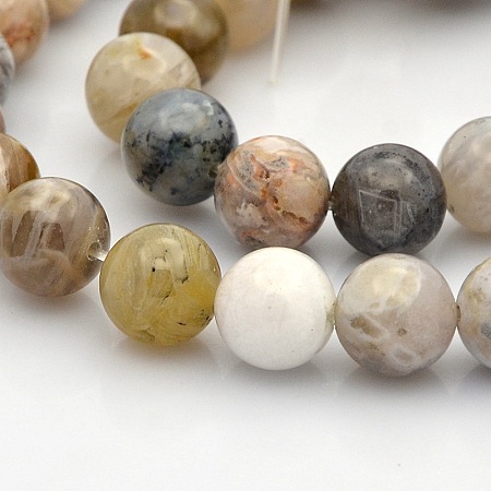 Arricraft Natural Bamboo Leaf Agate Round Beads Strands, 10mm, Hole: 1mm, about 37pcs/strand, 15.5 inches