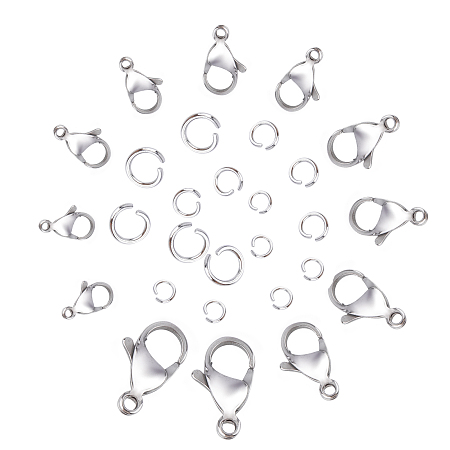 SUNNYCLUE 304 Stainless Steel Lobster Claw Clasps & Open Jump Rings, Stainless Steel Color, 360pcs/box