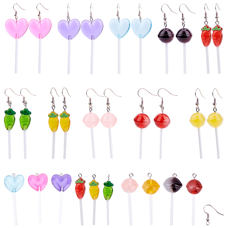 SUNNYCLUE DIY Dangle Earring Making Kits, with Lollipop Resin Pendants and Platinum Plated Brass Earring Hooks, Mixed Color, Earring Hooks: 19mm, Pin: 0.7mm, 20pcs/set