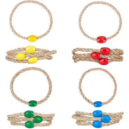 SUPERFINDINGS 16Pcs 4 Colors Ring Toss Set Hemp Cord Ferrules Ring Toss Game Rings 5inch Toss Ring with Wooden Bead for Indoor Outdoor Yard Game