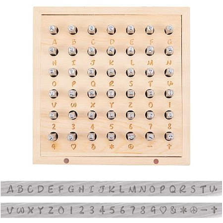 PandaHall Elite 42pcs 3~5mm Iron Number Alphabet Punch Sets, Uppercase Alphabet A to Z, Number 0 to 9 Metal Stamp Punch Tool Kit for Metal Wood Leather Plastic DIY Jewelry Making, Platinum