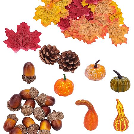 GORGECRAFT 50pcs Autumn Fall Decorations Thanksgiving Harvest Pumpkins  Maple Leaves Gourds Acorns Pine Cones Halloween Table Decorations for Autumn  Wedding Festival Party 