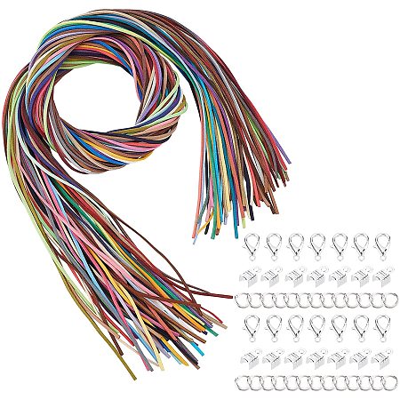 NBEADS 290 Pcs Cord Necklaces Making Kits, 60 Pcs Faux Suede Cord, 30 Pcs Zinc Alloy Lobster Claw Clasps, 100 Pcs Iron Folding Crimp Ends and 100 Pcs Jump Rings for Jewelry Making DIY Crafts