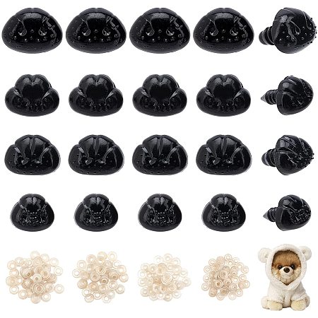 PandaHall Elite 200 Sets Plastic Safety Noses, 4 Styles Dog Noses Crafts with Washers Black Stuffed Craft Nose Triangle Nose for DIY Puppet Plush Animal Making