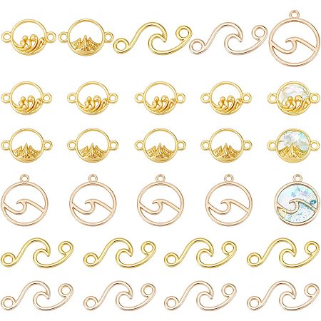 PandaHall Elite 50pcs Ocean Wave Charms Pendants, Antique Tibetan Surfer Connector Charms Alloy Openwork Beach Charms Findings for DIY Jewelry Bracelet Necklace Earring Making Craft Accessories