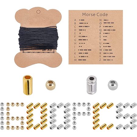 SUNNYCLUE 1230Pcs Morse Code Bracelet Making Kit Kraft Paper Display Cards Column Round CCB Plastic Beads with Black Waxed Cotton Cord for Jewelry Making Handmade Adjustable Bracelets Necklaces