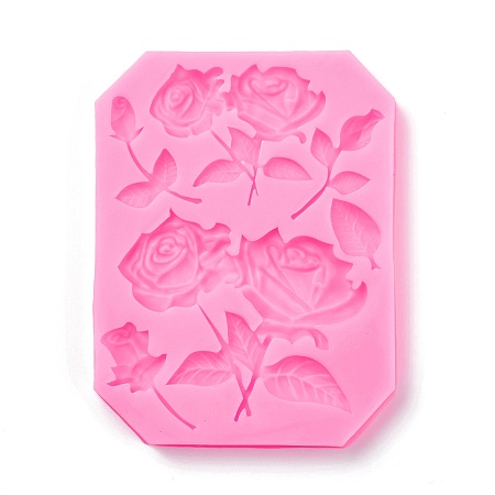 ARRICRAFT Silicone Molds, Resin Casting Molds, For UV Resin, Epoxy Resin Jewelry Making, Rose, Hot Pink, 118x89x11mm, Inner Diameter: 24~59x13~75mm