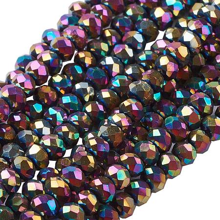 NBEADS 10 Strands of Multi-Color Plated Electroplate Faceted Rondelle Glass Beads Pick Metallic Color