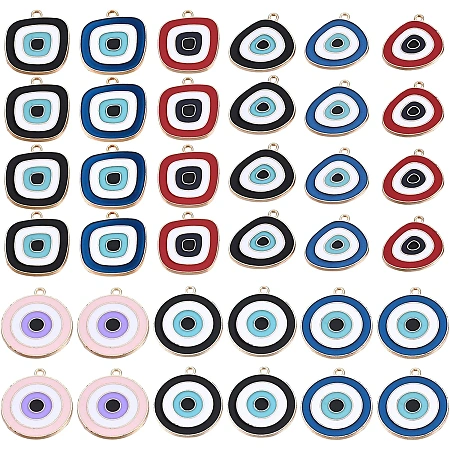 NBEADS 36 Pcs 9 Styles Evil Eye Enamel Charms, Triangle Square and Flat Round Charms with Eye Alloy Enamel Pendants for DIY Bracelet Necklace Jewelry Making
