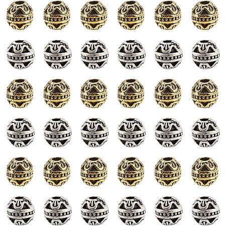CHGCRAFT 20pcs 2Colors Antique Silver Round Ball Spacer Beads Tibetan Metal Loose Beads for Jewelry Making