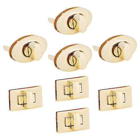 WADORN 10 Sets 2 Style Alloy Bag Twist Lock Accessories, Handbags Turn Lock, Mixed Shapes, Light Gold, 5 sets/style