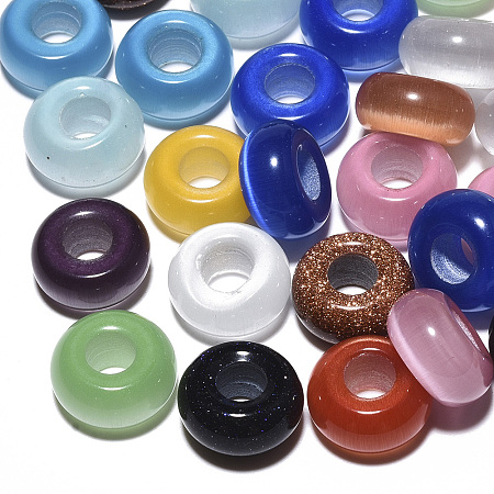 Arricraft Handmade Glass European Beads, Large Hole Beads, Silver Color Brass Core, Mixed Color, 14x8mm, Hole: 5mm