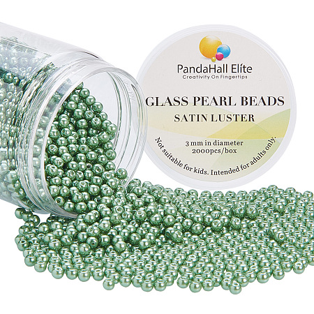 PandaHall Elite 3~3.5mm About 2000 Pcs Tiny Satin Luster Dyed Glass Pearl Round Loose Beads Assorted Lot for Jewelry Making Green