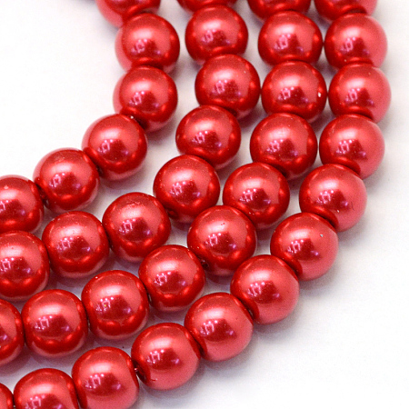 Baking Painted Pearlized Glass Pearl Round Bead Strands, Crimson, 10~11mm, Hole: 1.5mm; about 85pcs/strand, 31.4 inches1.5mm