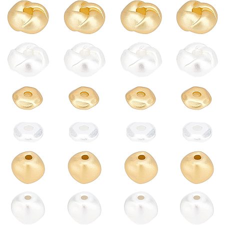 SUPERFINDINGS 24Pcs 3 Styles Brass Beads Flat Round Spacer Beads Rondelle Loose Beads Oval Metal Spacer Smooth Beads for Jewelry Bracelet Necklace Making