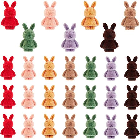PandaHall Elite 28pcs Flocky Rabbit Buttons, 3D Cute Bunny Sewing Buttons 7 Colors Plush Animal Beads Decorative Single Hole Craft Buttons with Shank for Hair Band, Costume, Gift Ornaments, Bracelet