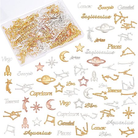 OLYCRAFT 207pcs Cosmos 12 Constellations Theme Resin Fillers Zodiac Sign Words Star Sign Charms Star Moon Rocket Asterism Alloy Epoxy Resin Accessories for Resin Jewelry Making - 3 Colors
