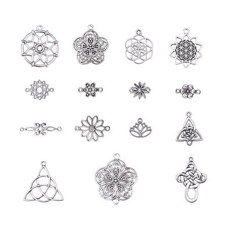 PandaHall Elite 90 pcs 15 Styles Tibetan Style Alloy Pendants Metal Link Connector Charms Spacer Beads for Earring Bracelet Pendants Jewelry DIY Craft Making Antique Silver