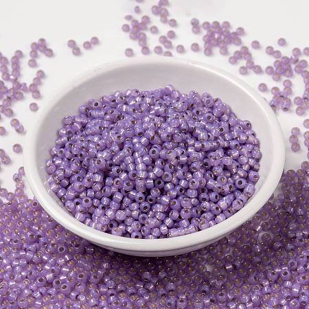 ARRICRAFT MIYUKI Round Rocailles Beads, Japanese Seed Beads, 8/0, (RR574) Dyed Lilac Silverlined Alabaster, 3mm, Hole: 1mm; about 39000pcs/pound