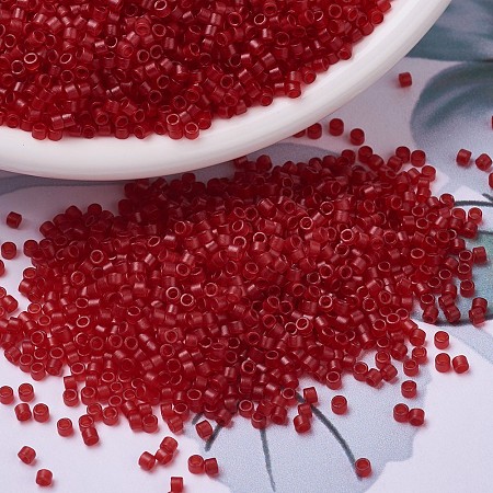 Honeyhandy MIYUKI Delica Beads, Cylinder, Japanese Seed Beads, 11/0, (DB0774) Dyed Semi-Frosted Transparent Red, 1.3x1.6mm, Hole: 0.8mm, about 2000pcs/bottle, 10g/bottle