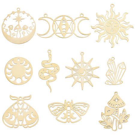 SUNNYCLUE 1 Box Stainless Steel Charms Tarot Style Sun Charms Triple Goddess Moon Charm Mushroom Moon Phase Hollow Resin Frame Crystal Stone Butterfly Charms for Jewelry Making Charm DIY Craft