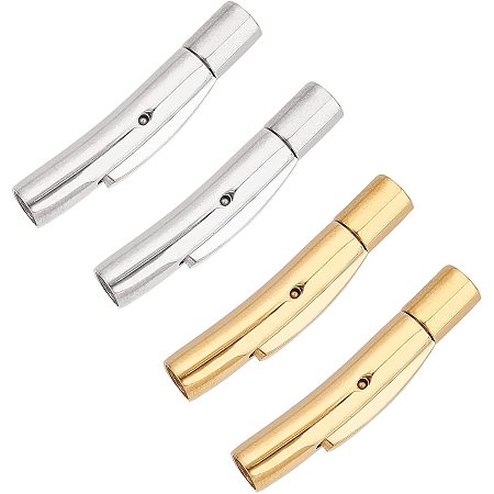 UNICRAFTALE 4pcs Tube Bayonet Clasps Stainless Steel Jewelry Clasps 3mm Hole Leather Cord End Connectors for Buckle Jewelry Making, Golden & Stainless Steel Color