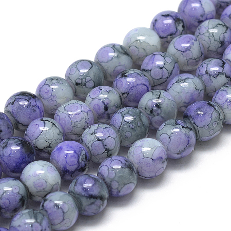 Nbeads Baking Painted Glass Beads Strands, Round, MediumSlateBlue, 6~6.5mm, Hole: 1.5mm; about 145pcs/strand, 31.8''(80.7cm)