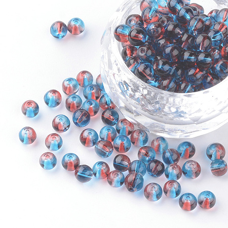 Nbeads Two-Tone Color Baking Painted Glass Beads, Round, LightSkyBlue, 4~4.5mm, Hole: 1mm; about 150pcs/20g