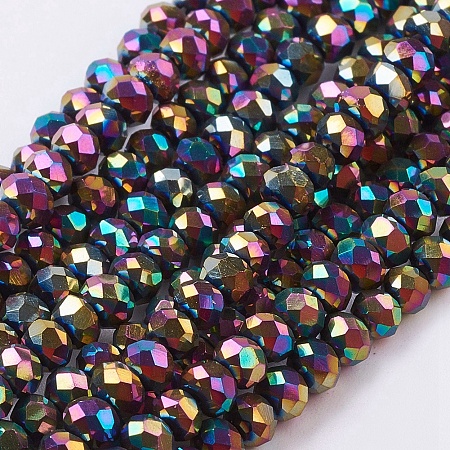 Arricraft Faceted Rondelle Electroplate Glass Bead Strands, Multi-color Plated, 3x2mm, Hole: 1mm, about 100pcs/strand, 10 inches