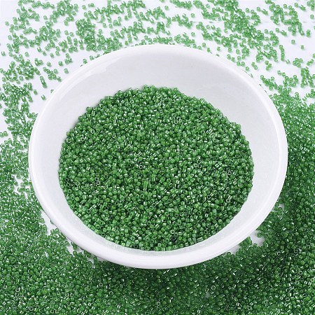 MIYUKI Delica Beads, Cylinder, Japanese Seed Beads, 11/0, (DB0274) Lined Pea Green Luster, 1.3x1.6mm, Hole: 0.8mm; about 2000pcs/10g