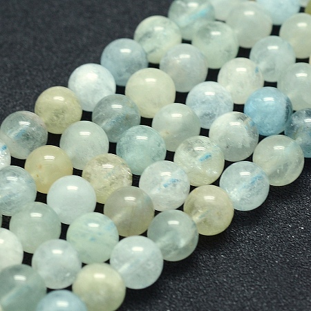 ARRICRAFT Natural Aquamarine Beads Strands, Grade A, Round, 8mm, Hole: 1mm, about 49pcs/strand, 15.5 inches(39.5cm)