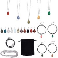 SUNNYCLUE 40Pcs Teardrop Chakra Stone Pendants Water Drop Crystal Quartz Chakra Gemstone Rock Charms Waxed Cotton Cord & Chain Necklaces for Adults DIY Necklace Jewellery Making