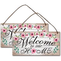 NBEADS 2 Sets Wooden Welcome Sign Hanging Wood Farmhouse Porch Decorations Rustic Wall Door Hanging Sign Welcome Wall Hanging Sign Plaque for Front Door Porch Bar Pub Farewell Party, 11.81×5.91"