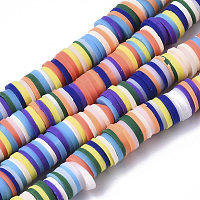Honeyhandy Handmade Polymer Clay Beads Strands, for DIY Jewelry Crafts Supplies, Heishi Beads, Disc/Flat Round, Mixed Color, 6x0.5~1mm, Hole: 1.8mm, about 320~447pcs/strand, 15.75 inch~16.14 inch(40~41cm)