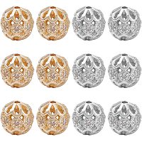 NBEADS 12 Pcs 8mm Cubic Zirconia Beads, 2 Colors Round Micro Pave Beads Cubic Zirconia Charms Cz Pave Beads Real 18K Gold Plated Charms for Jewelry Making