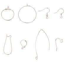 SUNNYCLUE Brass Earring Findings,  Hooks Earrings & Hoop Earrings & Leverback Earrings, Platinum, 74x73x25mm; 160pcs/box