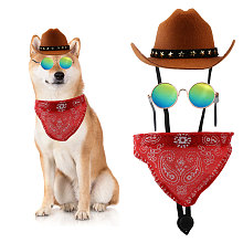 CHGCRAFT 3Pcs Pet Cowboy Costume Set Hat Bandana Scarf Handkerchief and Sunglasses for Kitten Puppy Cat Dog Party Festival Christmas Halloween Decoration Accessories