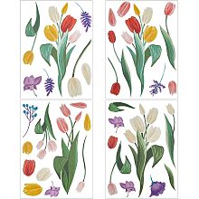 GORGECRAFT 4 Styles Tulip Static Stickers Electrostatic Flower Window Decals Double Sided Summer Spring Window Clings Garden Floral Glass Doors Stickers Vinyl for Home Car Glass Windows Decoration