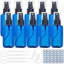 BENECREAT 16 Pack 1.7oz/50ml Plastic Empty Square Spray Bottle Fine Mist Blue Spray Perfume Bottle Travel Bottle with Pipette, Hopper and Label for Perfume, Liquid