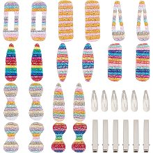 SUNNYCLUE 1 Box 40Pcs DIY Rainbow Hair Clips Kit Fabric Costume Accessories Cabochon Flat Back Teardrop Oval Cabochon Flat Hair Clip Findings for Valentines Day, Wedding Decoration