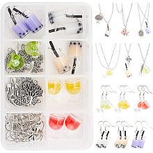 SUNNYCLUE 18pcs Mini Cup Resin Pendants Earring Making Kit 17.7 inch Necklace Chain with Clasp for 6 Cup Bottle Necklace & 6 Bottle Glass Earrings, Mixed Color