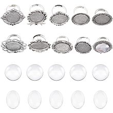 SUNNYCLUE 20Pcs DIY 10 Sets Vintage Style Finger Ring Blanks Adjustable Blank Glass Cabochon Ring Settings Cabochons Rings Base Kit for Jewelry Making Beginners Components Supplies Antique Silver