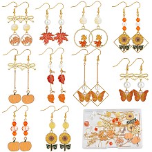 SUNNYCLUE Thanksgiving Day Earring Making Kit, Including Glass Pumpkin & Lantern & Acrylic Imitation Pearl Beads, Snowflake & Leaf & Butterfly Alloy Enamel Pendants, Brass Earring Hooks, Mixed Color, 144Pcs/box