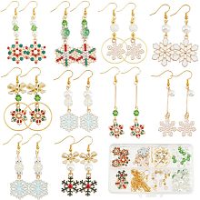 SUNNYCLUE 1 Box DIY 10 Pairs Christmas Charms Rhinestone Snowflake Charms Earrings Making Kit Enamel Snow Charm Bowknot Connector Charms Bar Links Glass Beads Earring Hooks for Jewelry Making Kits