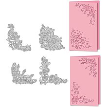 GLOBLELAND 4Pcs Flower Corner Lace Metal Cutting Dies Die Cuts for DIY Scrapbooking Wedding Birthday Valentine's Day Cards Making Album Envelope Decoration,Matte Platinum