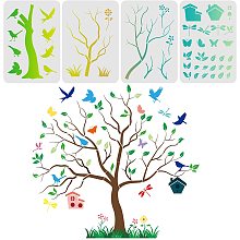 FINGERINSPIRE 4 Pcs Nursery Tree Layered Wall Stencil Templates 11.7x8.3 inch Plastic Plan Nature Stencils Reusable PET Decoration Stencil for Painting on Wood, Floor, Wall and Fabric